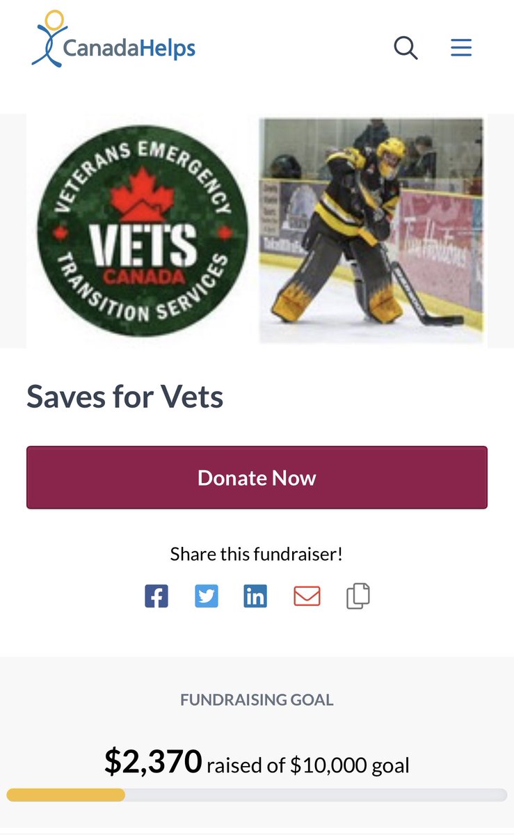 100 more saves and 50$ more to <a href="/vetscanada/">VETS Canada 🇨🇦</a> !!

<a href="/OJHLOfficial/">OJHL</a> 
<a href="/OJHLGoldenHawks/">Trenton Golden Hawks</a> 

canadahelps.org/en/pages/saves…