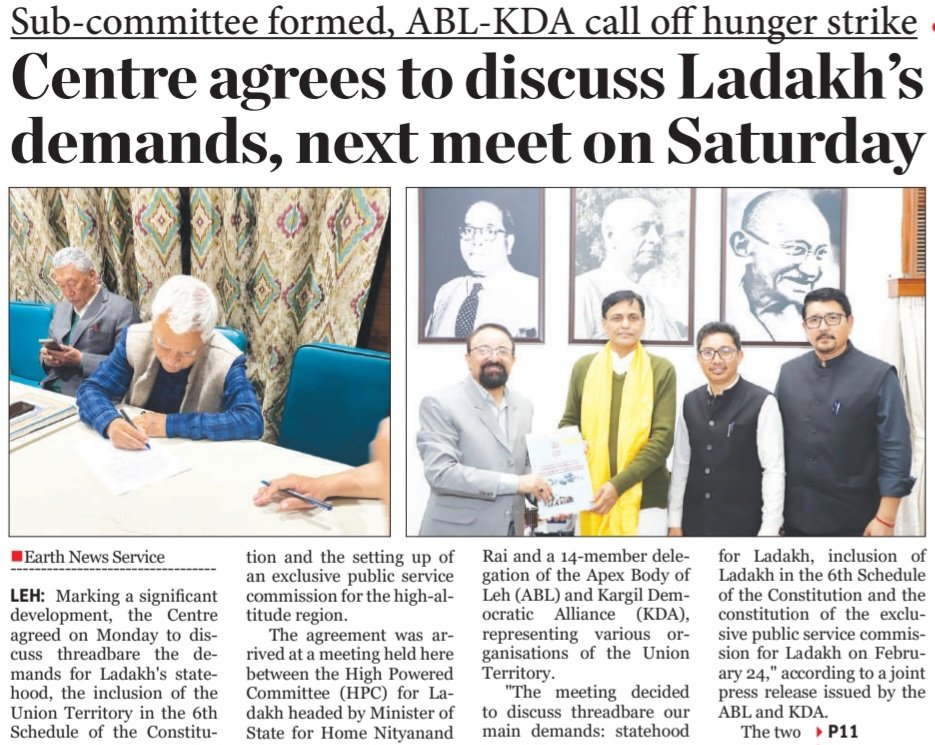 EarthNewsLadakh's tweet image. Sub-committee #formed, #ABL-#KDA call off #hunger strike

#Centreagrees to discuss #Ladakh’s demands, #nextmeet on #Saturday

@narendramodi @AmitShah @nityanandraibjp #ABL #KDA @jtnladakh @tashi_gyalson @drajaffer