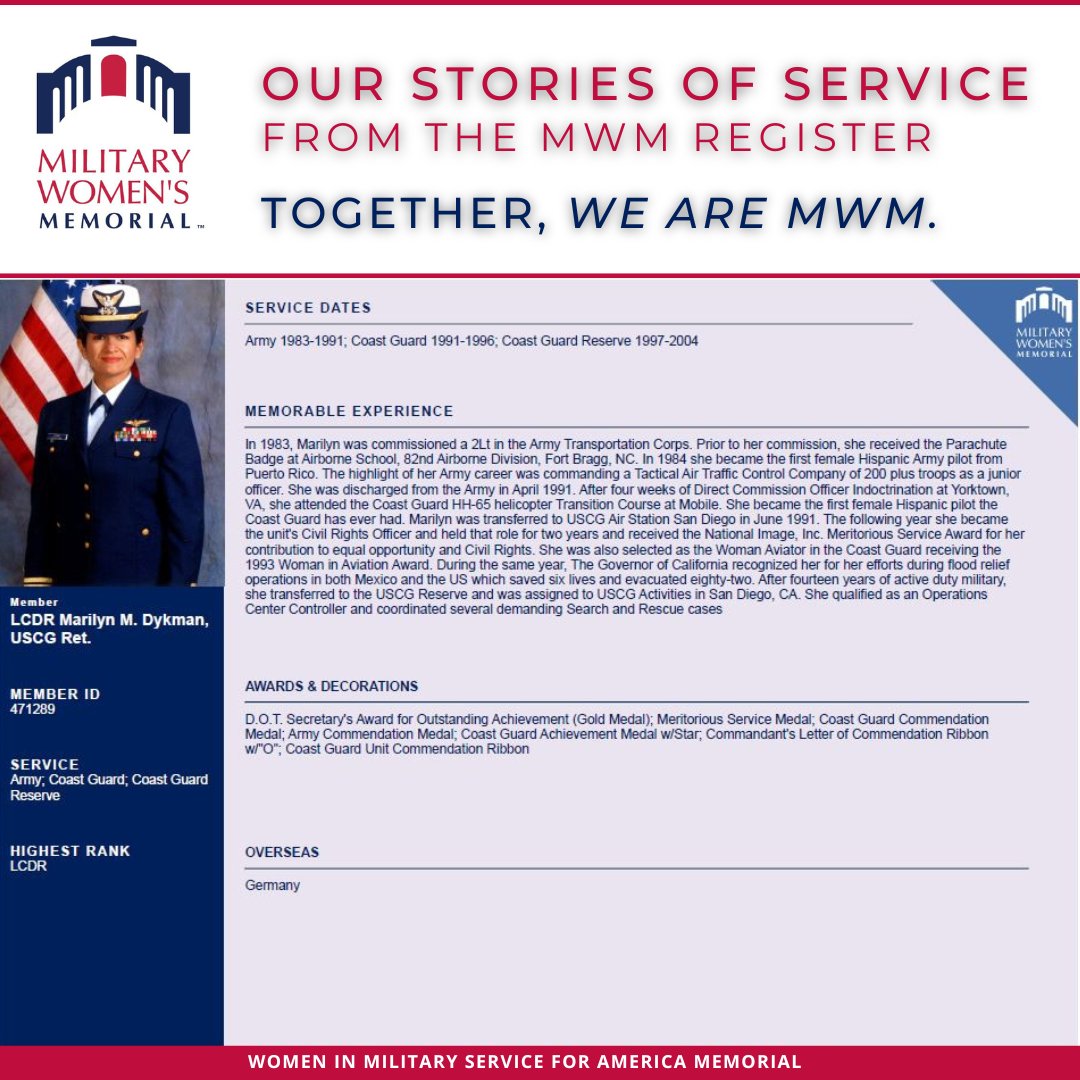 On the US COAST GUARD RESERVE's 83rd birthday, we hope you enjoy a few stories of service from our MWM Register highlighting some of our dedicated USCGR women.

Please take a moment to thank all of our USCGR women for their service.

TOGETHER #WeAreMWM
#HerMemorial