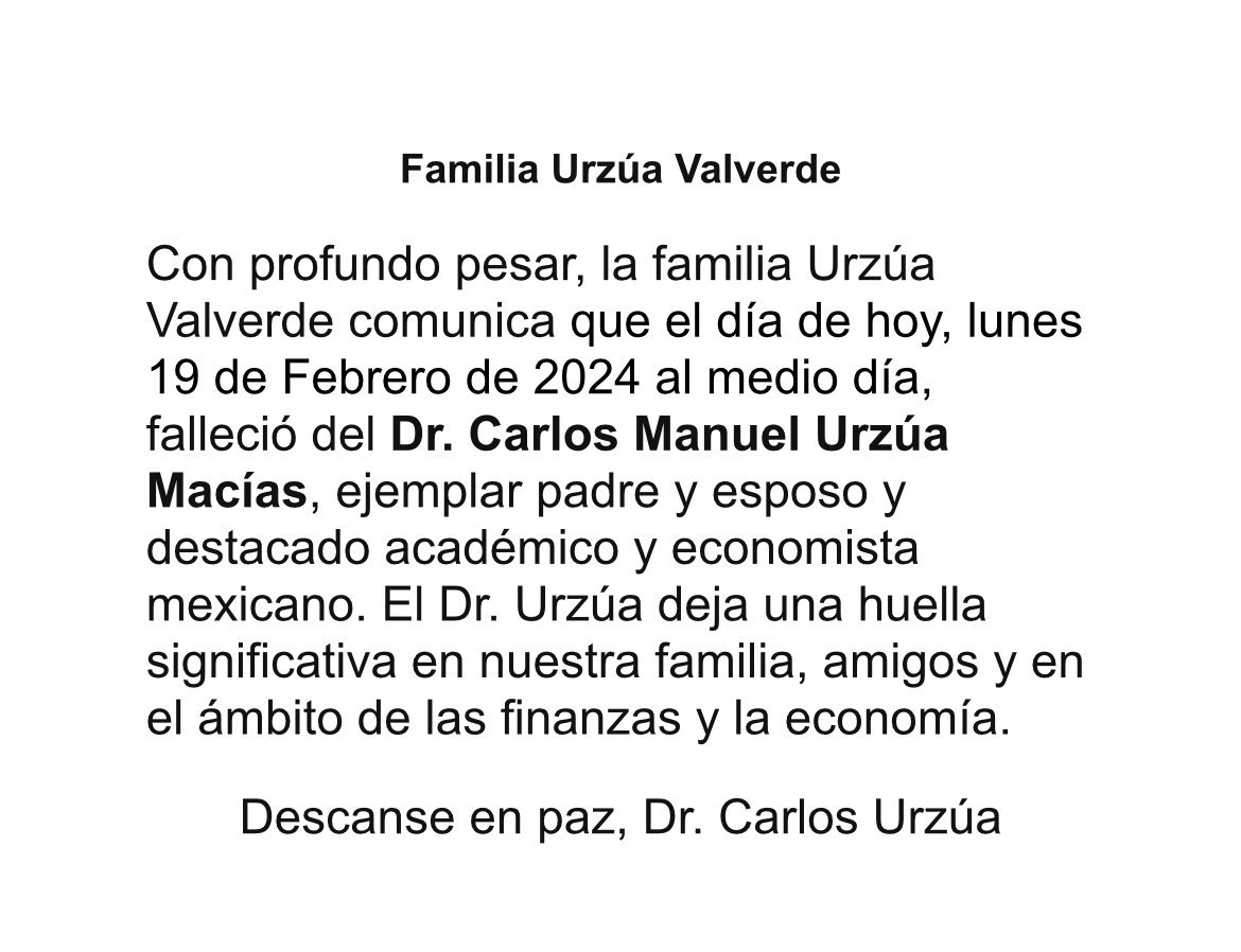 AMInforma9's tweet photo. Fellece Carlos Urzúa a los 68 años de edad, ex secretario de Hacienda
#QEPD https://t.co/2zU8hXZX5i