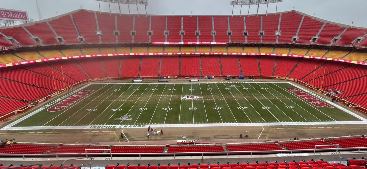 Twillhog75's tweet photo. For those that wonder how cruel Mother Nature can be, especially at -8. First pic was Thursday before the Wild Card game on Jan 13 and the other 2 pics are from today. We did get seed to germinate in divots a couple weeks after the game 🤣.  On to overseed for soccer in April! https://t.co/l3bWx8CfWd