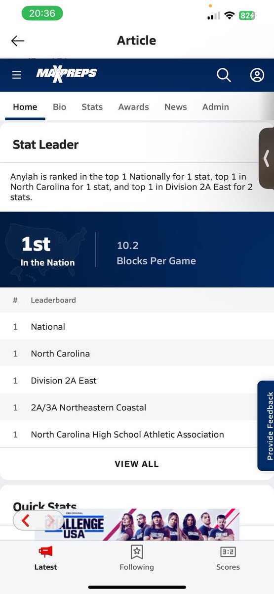 #1 in the nation average 10.2 blocks a game
