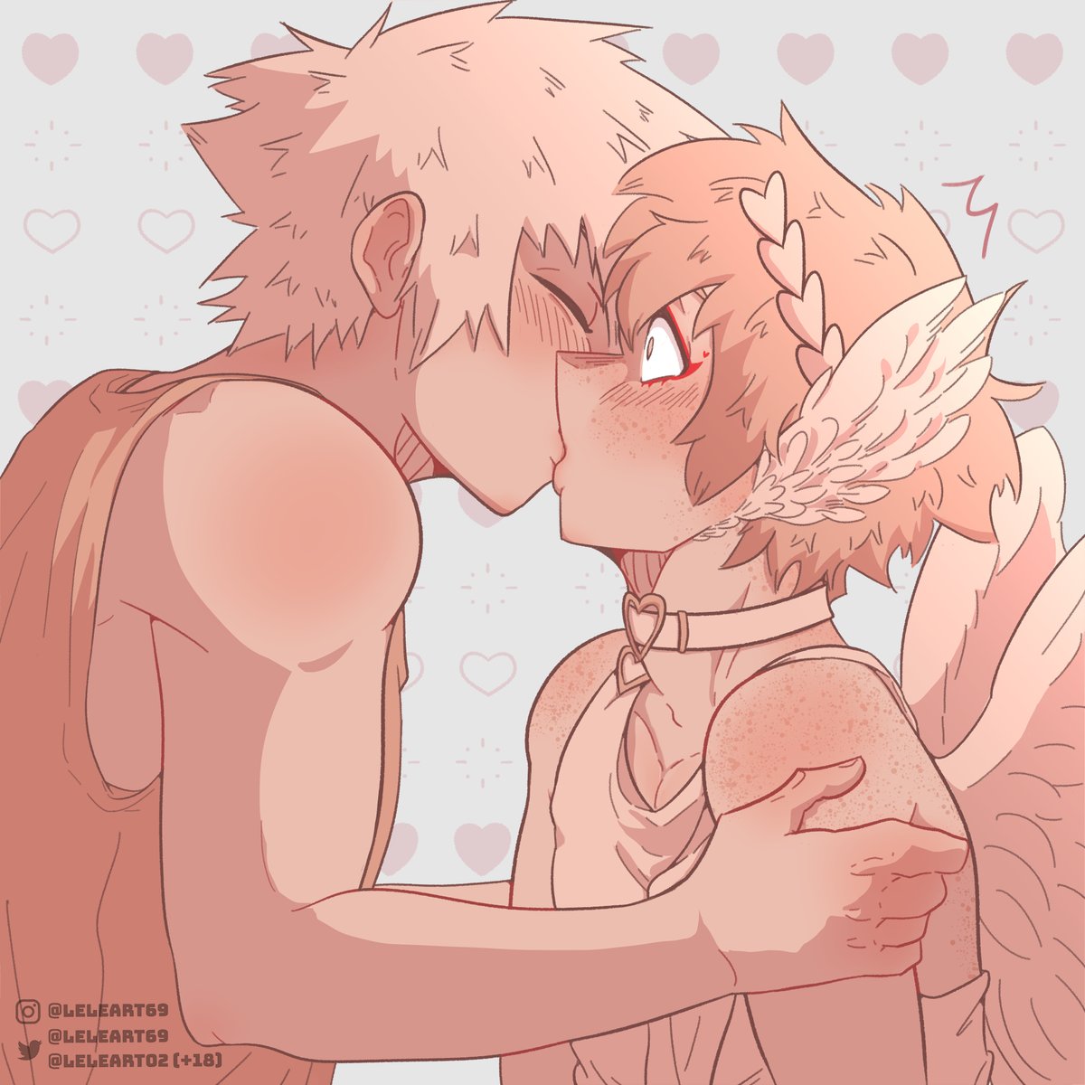 leleart69's tweet photo. You're first kiss still count even if you have it with cupid himself? 👀💚 Happy (late) Valentine's Day!!

#bkdk #bakudeku https://t.co/JHVowkSXF7