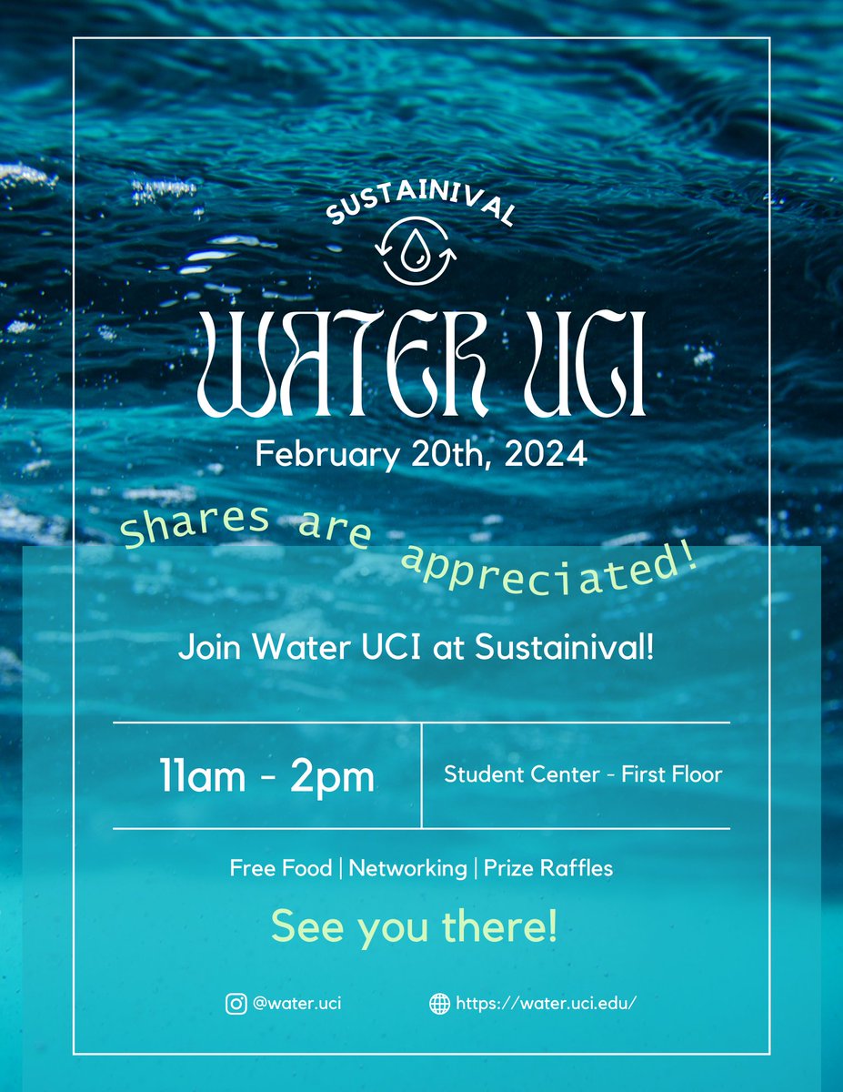 #Sustainival is tomorrow! Hope to see you there! Join us at our #WaterUCI booth to talk about #water and program opportunities 😊💧