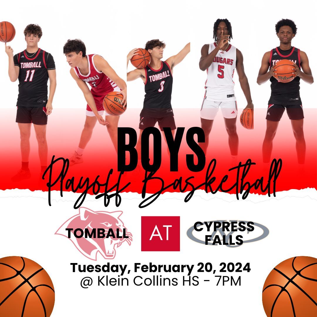 thsabcinfo's tweet photo. Boys Basketball Playoffs are here! Our Tomball Cougars are ready to out score Cypress Falls. 

Show your Cougar Pride and pack the stands with RED and WHITE!! 

#gocoogs #collinstrong #tomballstrong #cougarnation #playoffs2024 https://t.co/wImnEulIWz