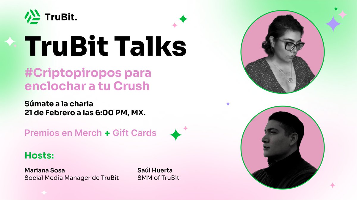 TruBit_Latam's tweet photo. 🎙#TruBitTalks | Este próximo Miércoles 21 de Febrero tendremos el Space definitivo para que enamores a tu #Criptocrush.💘
✨Recap, lectura de #Criptopiropos, premios y merch de regalo.🏹
🔔Activa tus notificaciones y no te pierdas nuestro próximo #XSPACE. 🚀 https://t.co/QLMBOxwVdj