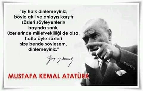 "Ey halk dinlemeyiniz, böyle akıl ve anlayış karşıtı sözleri söyleyenlerin başında sarık, üzerlerinde milletvekilliği de olsa, hatta öyle sözleri size ben de söylesem dinlemeyiniz"

Mustafa Kemal Atatürk

#TürkiyeLaiktirLaikKalacak 
#ŞevkiYılmazTutuklansın