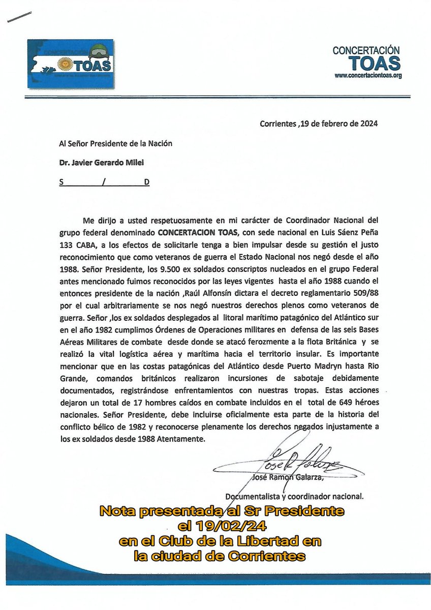 Nota presentada a <a href="/JMilei/">Javier Milei</a> en Corrientes <a href="/DiputadosAR/">Diputados Argentina</a> <a href="/SenadoArgentina/">Senado Argentina</a>  <a href="/VickyVillarruel/">Victoria Villarruel</a> <a href="/luispetri/">Luis Petri</a>