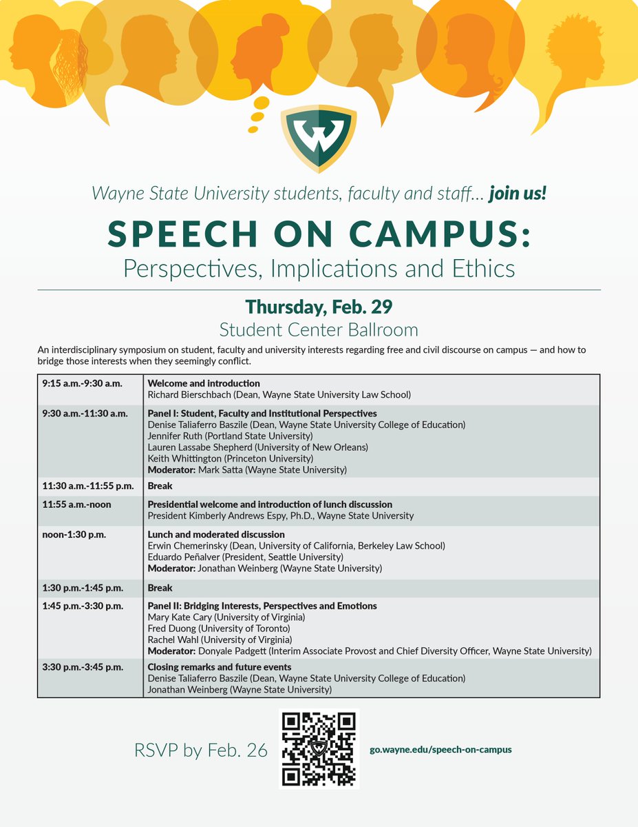 🗣Don't miss out on an interdisciplinary symposium about student, faculty, and university interests regarding free and civil discourse on campus. 🗓 Thursday, Feb. 29 in the Student Center Ballroom.