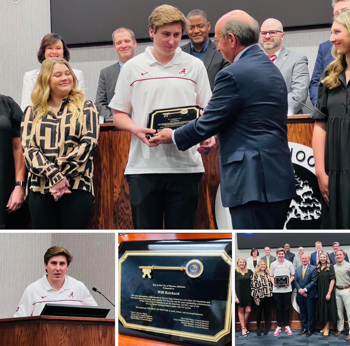 Rick Karle (@rickkarle) on Twitter photo .<a href="/AlabamaFTBL/">Alabama Football</a> alum <a href="/WillReichard/">Will Reichard</a> receives a proclamation and a key to the city of Hoover, AL on Monday night.
The former <a href="/HooverHighBucs/">Hoover High School</a> and <a href="/UofAlabama/">The University of Alabama</a> kicker is college football's all-time leading scorer with 547 career points.
#RollTide #Bama #WillReichard
πΈ City Of Hoover .<a href="/AlabamaFTBL/">Alabama Football</a> alum <a href="/WillReichard/">Will Reichard</a> receives a proclamation and a key to the city of Hoover, AL on Monday night.
The former <a href="/HooverHighBucs/">Hoover High School</a> and <a href="/UofAlabama/">The University of Alabama</a> kicker is college football's all-time leading scorer with 547 career points.
#RollTide #Bama #WillReichard
πΈ City Of Hoover