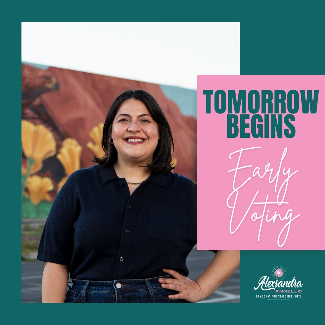 alexsandrafortx's tweet photo. 1️⃣ day left until Early Voting begins! 

Spend some time tonight figuring out your plans to vote tonight. Every vote matters. Make sure to #VoteForAlex at the ballot box. 

#TxLege #AlexsandraForTexas #HD77 https://t.co/7lEy8EBITa