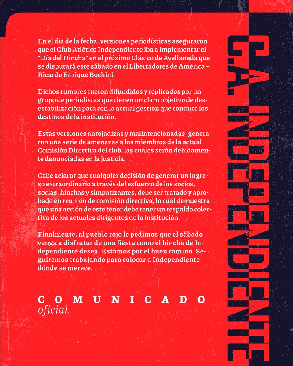 Independiente's tweet photo. 📌 Comunicado oficial https://t.co/RTykm4Bmm3