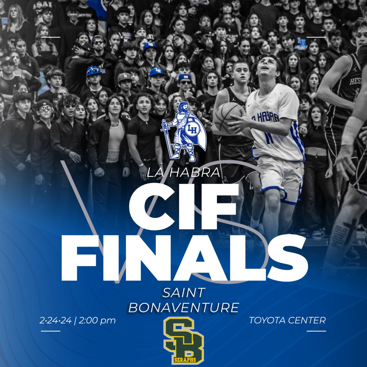 Alright Highlander Nation it's official! Our boys basketball team will be playing this Saturday at the Toyota Center at 2:00 pm. We expect the entire city of La Habra to show up and show out! All tickets can be purchased through GoFan. #webleedblue