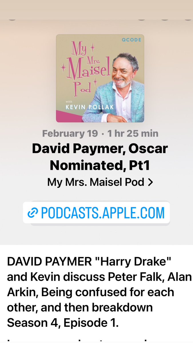 Join the wonderful, Oscar-nominated David Paymer and I for the latest episode my @MaiselTV rewatch podcast, My Mrs Maisel Pod— instagram.com/stories/kevinp…