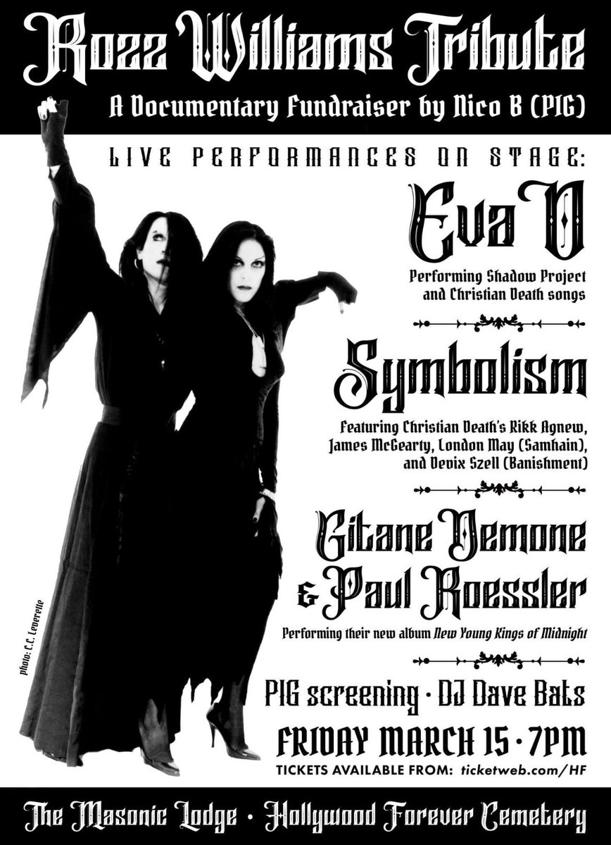 BEWARE THE IDES OF MARCH: Join me and @SymbolismBand (ex Christian Death) at the Rozz Williams Documentary Fundraiser on Fri Mar 15 2024. Tix avail here: ticketweb.com/event/rozz-wil…