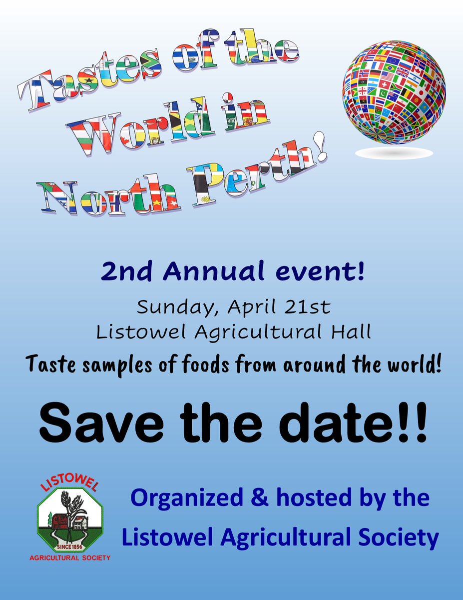 Listowel Ag Society (@listowelfair) on Twitter photo Tastes of the World in North Perth is making a return in 2024! Mark the date on your calendar and watch here in the upcoming weeks for more details. AND, if you would like to participate and feature your country, please contact us at: listowelfair@gmail.com for more information! Tastes of the World in North Perth is making a return in 2024! Mark the date on your calendar and watch here in the upcoming weeks for more details. AND, if you would like to participate and feature your country, please contact us at: listowelfair@gmail.com for more information!