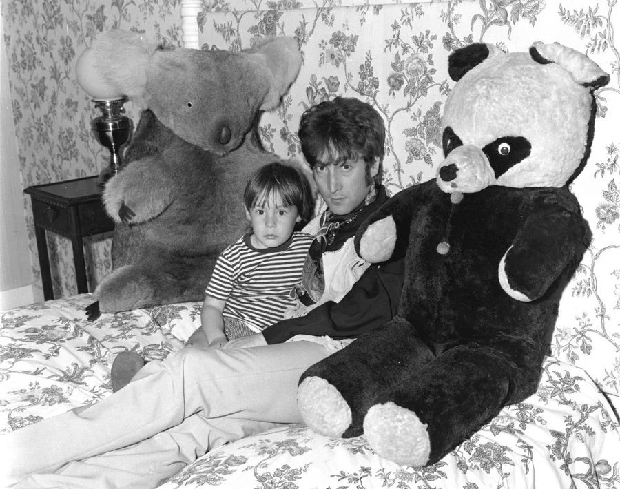John Lennon with his son Julian, at their home in Weybridge, 1967