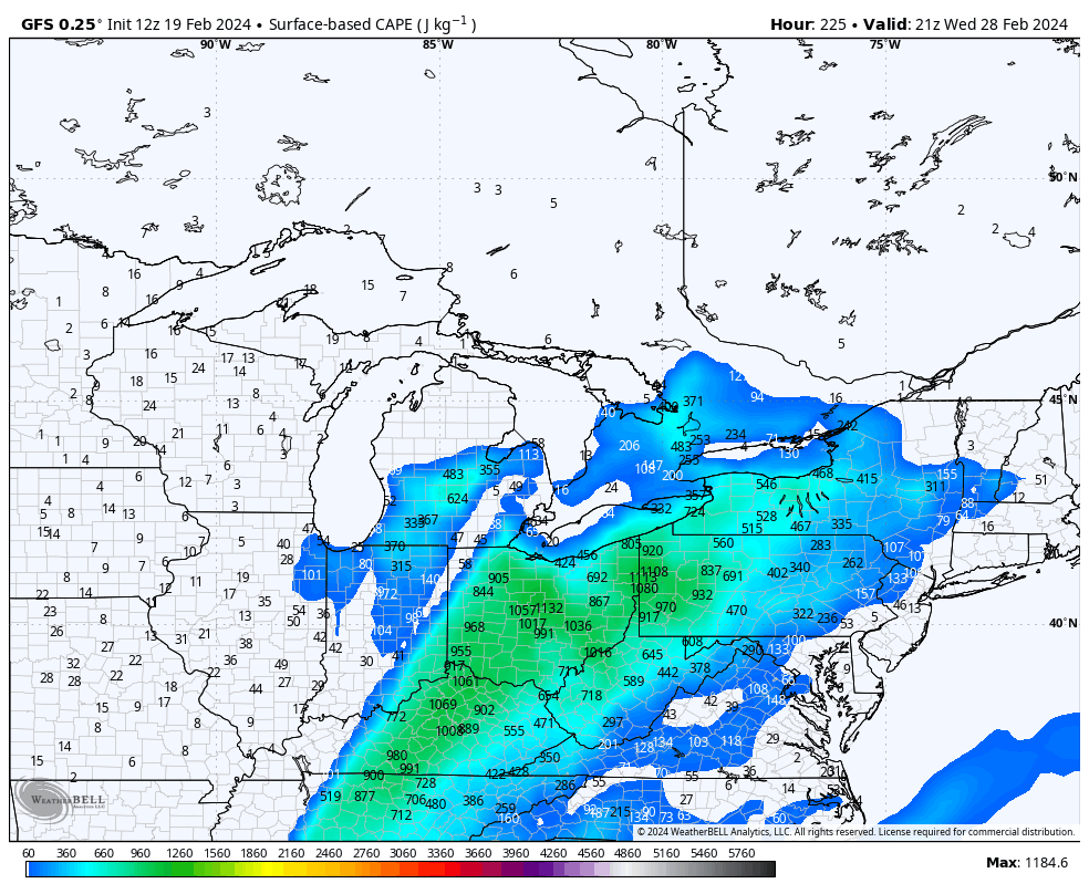 vaughanweather's tweet photo. You know, I don't usually post severe weather maps for Southern Ontario in February but the end of the month sure has my interest peaked. #ONstorm https://t.co/AeiKGRVEZk