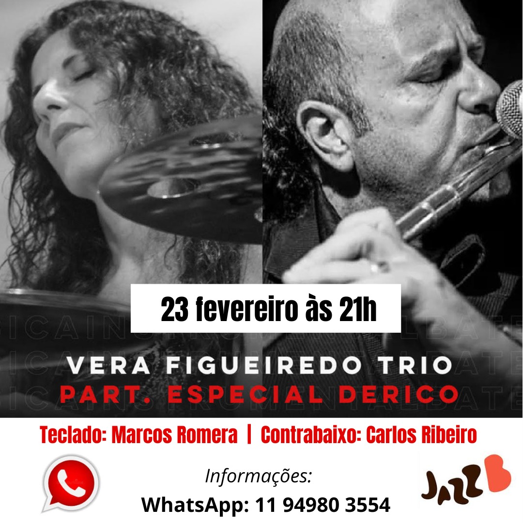Na próxima sexta, você tem um encontro marcado com a música.

🥁🎵

VERA FIGUEIREDO TRIO
Participação especial: Derico 

Vera Figueiredo - bateria
Marcos Romera - teclado
Carlos Ribeiro Jr. - contrabaixo

#verafigueiredo #dericosciotti #marcosromera #carlosribeirojr #jazzbclube