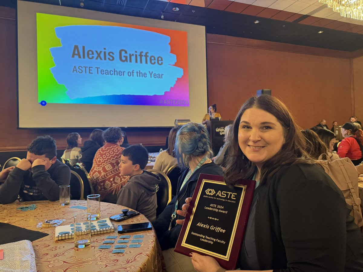 MGundersonAK's tweet photo. My UAA EDL program classmate & friend won a prestigious and well deserved award tonight: Alaska Society for Technology in Education Teacher of the Year!!!
This is so well-deserved; Congratulations @alexisgriffeEDU !!
@ASTEConnect @uaanchorage @ASDTandL #aklearns https://t.co/9SypOm4xCj