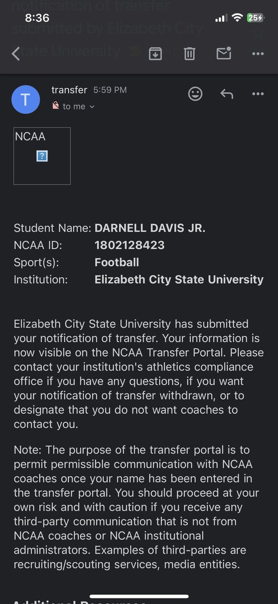 I would like to thank everyone at ECSU that has helped me along my journey. With that being said I am now officially in the transfer portal with 2 years left of eligibility.🫶🏽