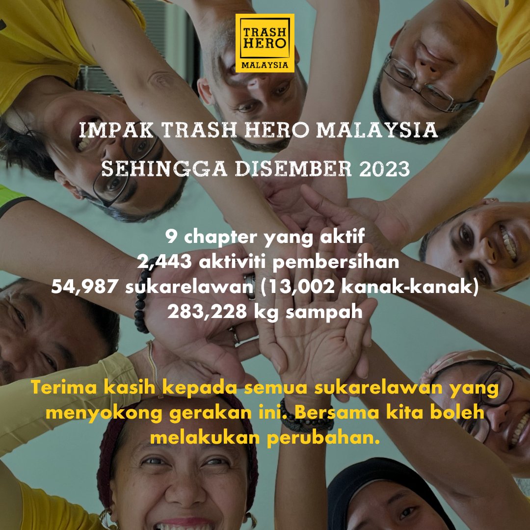 TrashHero's tweet photo. Ini adalah impak gerakan Trash Hero Malaysia semenjak October 2015 - Disember 2023.

Terima kasih kepada semua sukarelawan #TrashHero Malaysia. 💛

https://t.co/ZYgEtdGlld https://t.co/3qDpWZGYrk