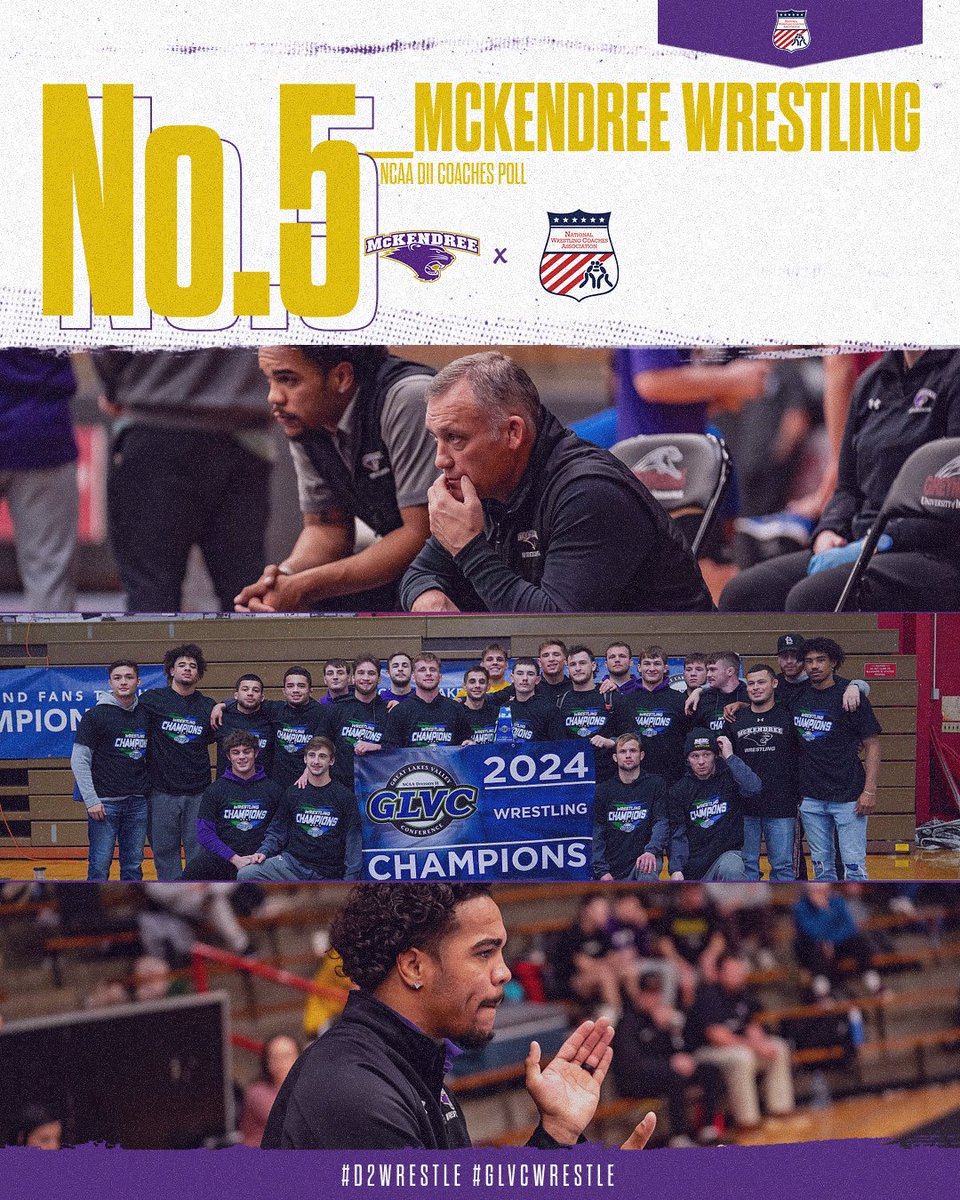 McKBearcats's tweet photo. 🐾🤼‍♂️ RISING IN THE RANKS...Men's @McKWrestling jumps 4️⃣ spots in the final regular season @NWCAwrestling #D2wrestle National Poll after winning its 5️⃣th #GLVCwrestle Title on Sunday!

#BearcatsUnleashed https://t.co/uUOVBZjL1n