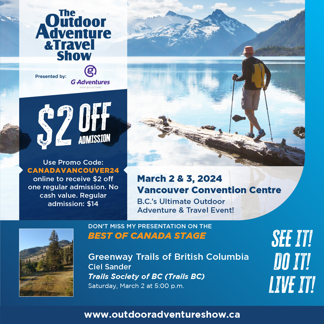 Trails BC (@trailsbc) on Twitter photo We've got a booth this year at the <a href="/OutdoorAdvShow/">Outdoor Adven. Show</a> in Vancouver and you're invited! Grab your tickets today and be automatically entered in a draw to win a trip to New Zealand courtesy of the Air New Zealand!
#greenwaysforall #railstotrails #transcanadatrail We've got a booth this year at the <a href="/OutdoorAdvShow/">Outdoor Adven. Show</a> in Vancouver and you're invited! Grab your tickets today and be automatically entered in a draw to win a trip to New Zealand courtesy of the Air New Zealand!
#greenwaysforall #railstotrails #transcanadatrail