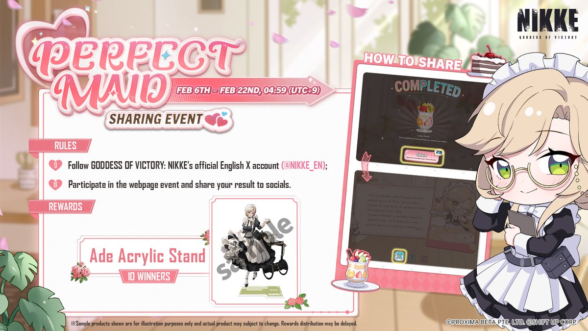 NIKKE_en's tweet photo. 【Maid Cafe】

Commanders, how are your dishes looking? 🥘

From today till 2/22 04:59 (UTC+9), you can make dishes with unlimited stamina~

Don't forget to participate in the sharing event while collecting the icons and in-game rewards!

🔗:  https://t.co/bOSgEhUvdw

#NIKKE https://t.co/Gdvzow2j08
