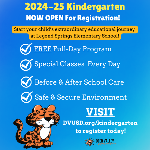 Happy Monday Leopards! 🐆 Know any upcoming kindergarteners or students looking for an amazing school? 🍎🎒🚌 We are so excited to announce that registration for the 2024-2025 school year is open!🤩 #DVUSD #SchoolOfExcellence #openenrollment #registration