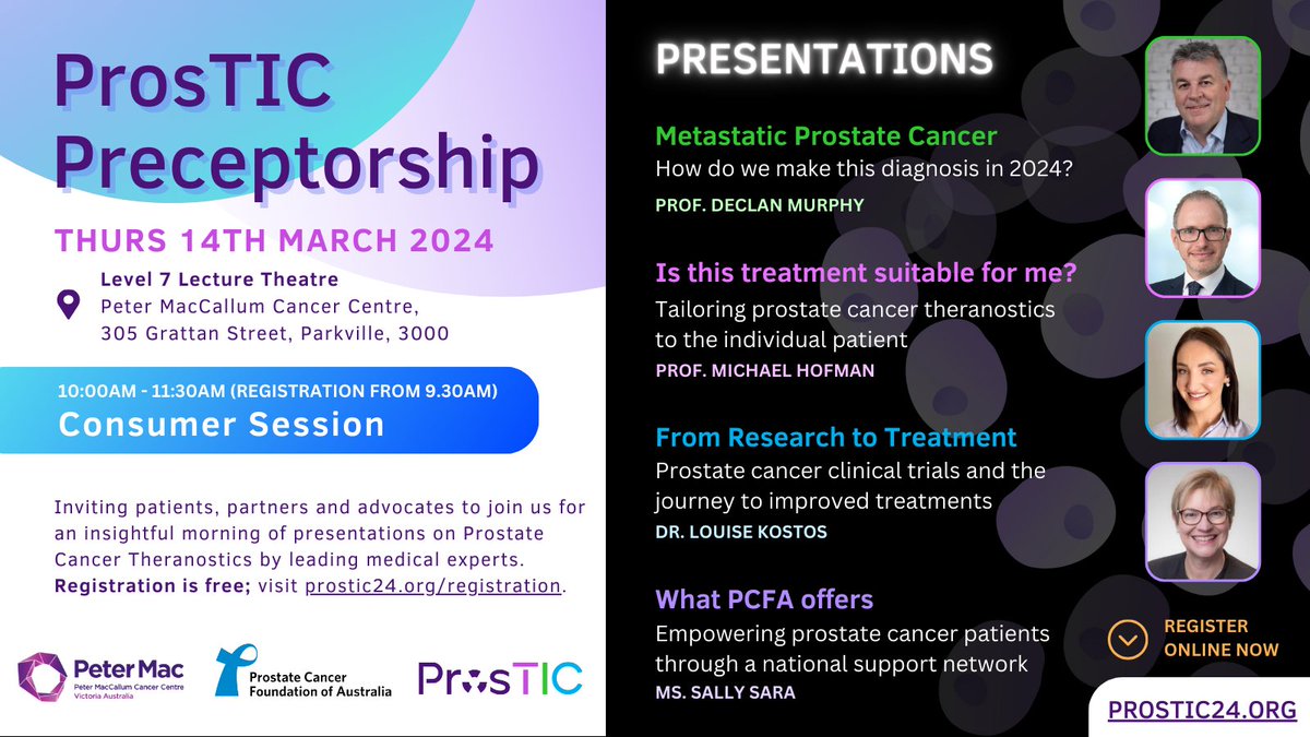 Excited to share this upcoming 𝙘𝙤𝙣𝙨𝙪𝙢𝙚𝙧 𝙨𝙚𝙨𝙨𝙞𝙤𝙣 for the @pros_tic Preceptorship - come and hear from leading medical experts about #prostatecancer #theranostics. Patients, partners, carers and advocates all welcome! Register: prostic24.org/registration