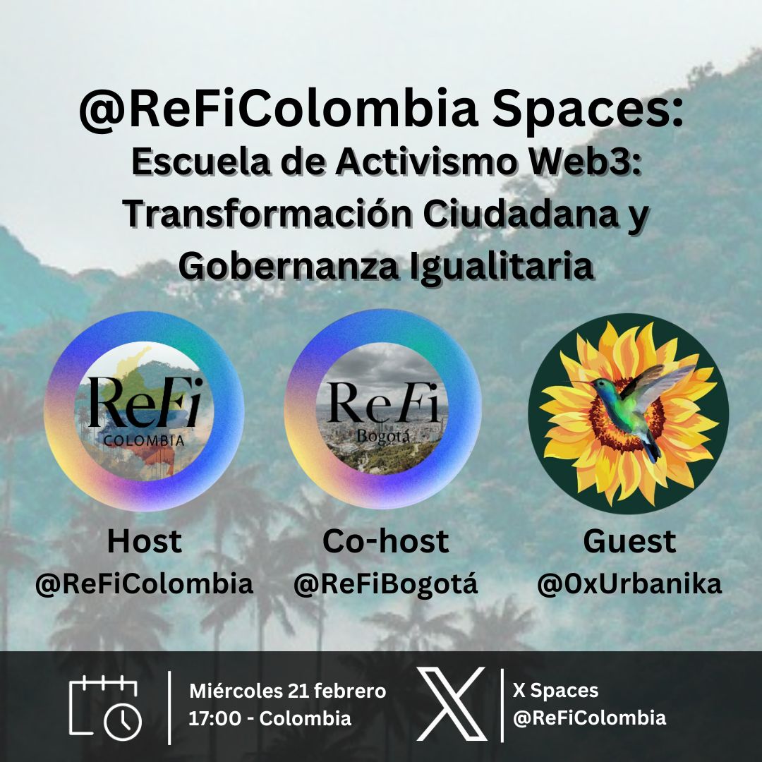 Invitados a unirse a nuestro próximo x space quincenal con <a href="/0xUrbanika/">Urbánika - Urban Commons & Regeneration</a> para descubrir más sobre el proyecto y cómo ha ido  impactando positivamente a la comunidad. ¡No se lo pierdan y guarden la fecha! 
📅 Miércoles 21 de febrero
🕔 5PM 🇨🇴
📍x.com/i/spaces/1LyxB… 🎉