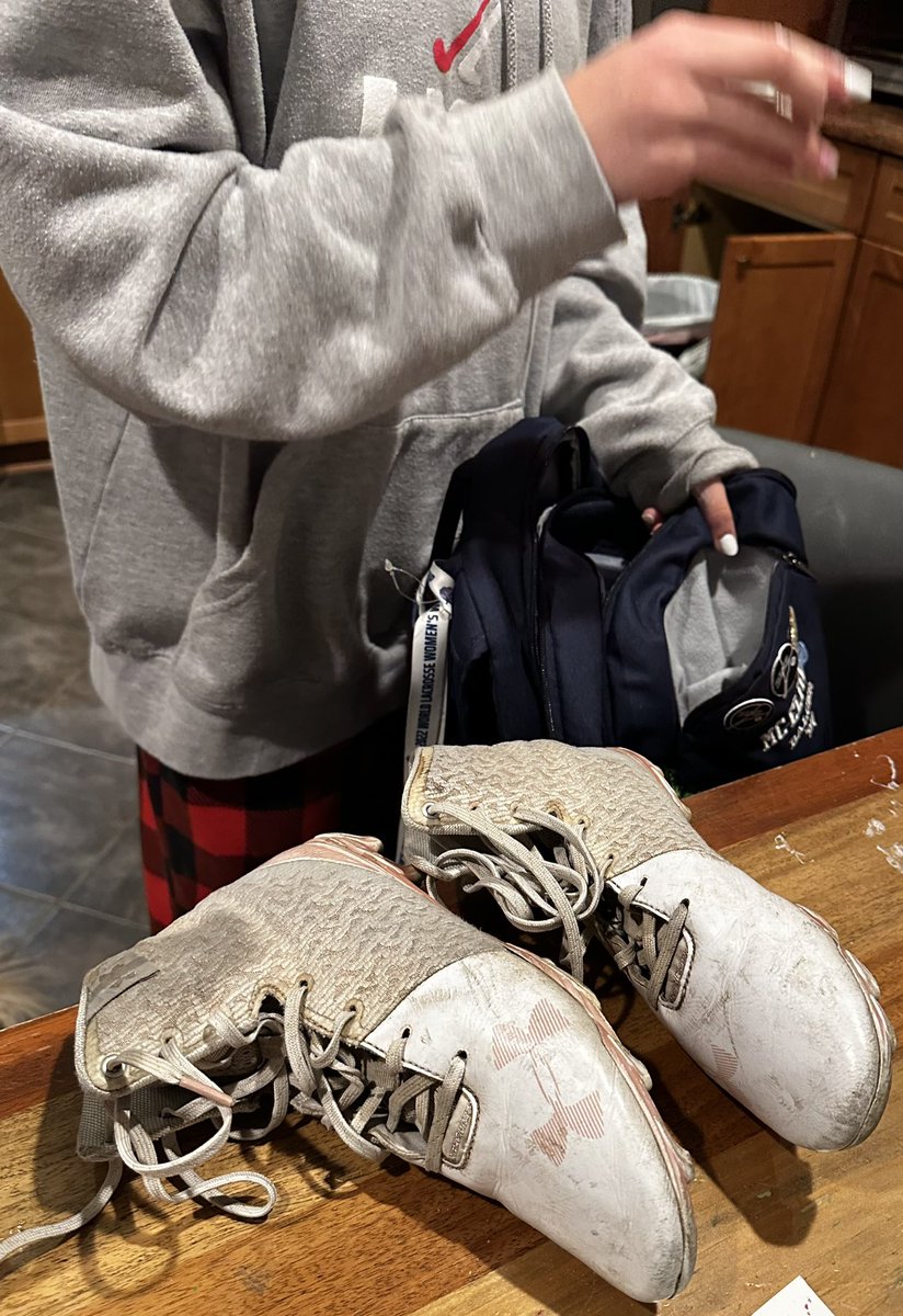 balcer_anne's tweet photo. In case the cleats on our kitchen table aren't a clue - lax season starts tomorrow with Holy Cross tryouts for Melli! 🥍🤢🥰 Good luck to my favorite Freshman Attacker!!! 🍀 https://t.co/TQRylcvjmr