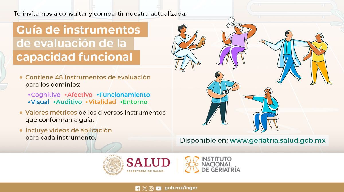 INGER_mx's tweet photo. Descarga nuestra guía de instrumentos de evaluación de la capacidad funcional! ➡️ https://t.co/aIoLIx30ve 

Esta guía está sustentada en el modelo de envejecimiento saludable; mismo que enfatiza la importancia de que las personas mayores mantengan una capacidad intrínseca alta. https://t.co/h9R9FrxPSp