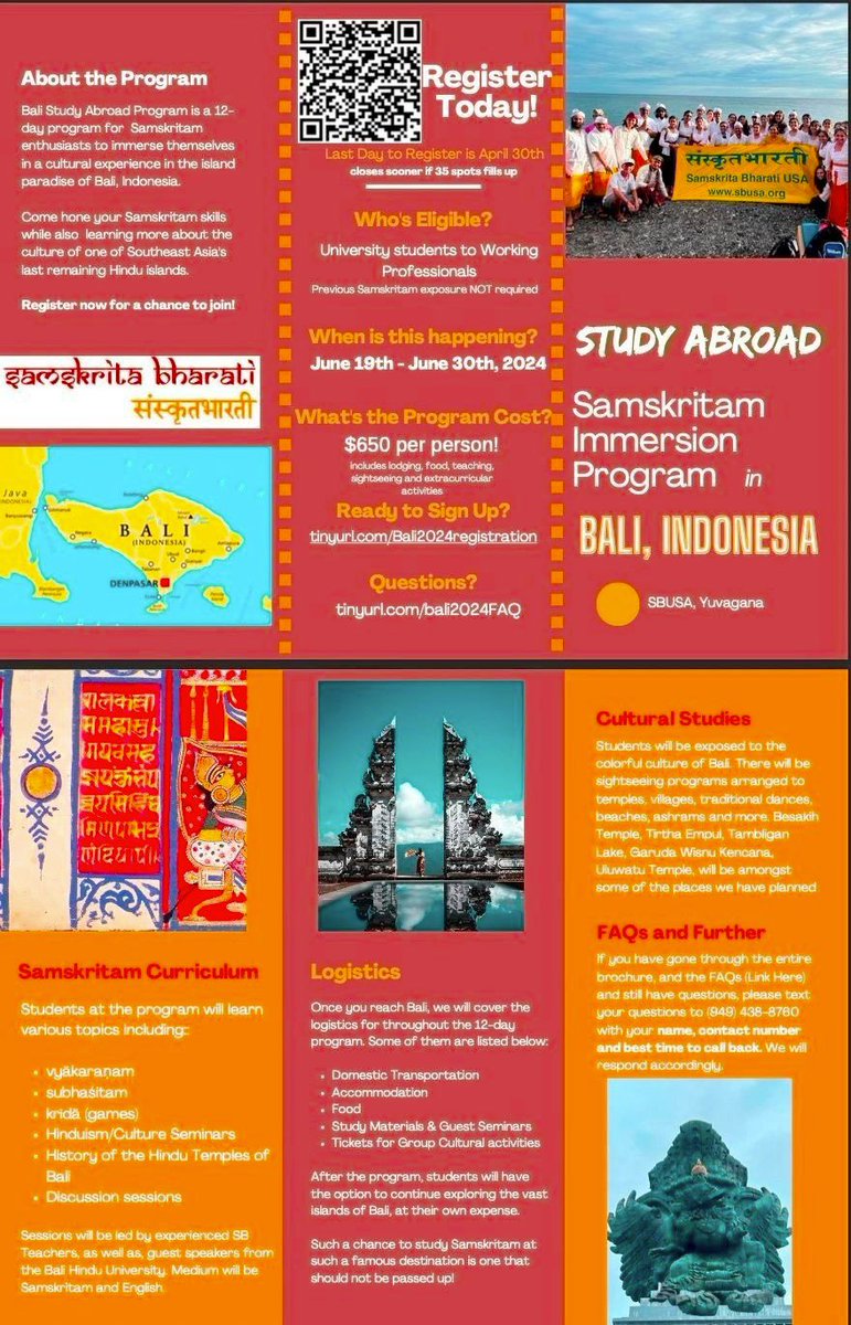 ॥ Yuva Shibiram ॥ Living in the US? Interested to study Sanskrit? Here is a camp in Bali, Indonesia. Information Session on Feb 20, Tuesday 9:30 PM Eastern (6:30 PM Pacific Time) Join Zoom Meeting zoom.us/j/91862937077?… Meeting ID: 918 6293 7077 Passcode: BALI2024