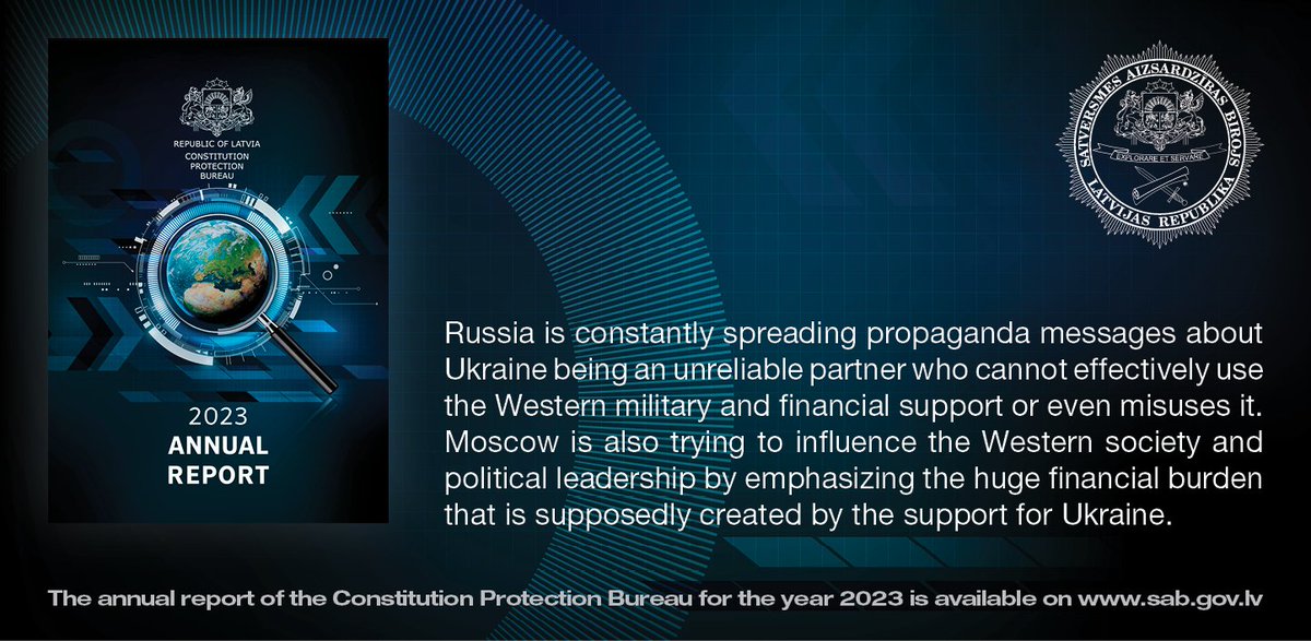 ➡️The annual report of the Constitution Protection Bureau for the year 2023 - available here: sab.gov.lv/files/uploads/…