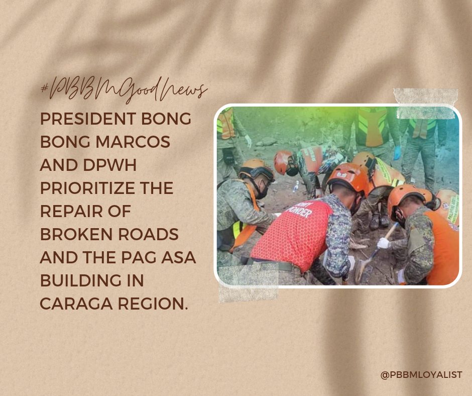 PBBMLoyalist's tweet photo. Our President BongBong Marcos prioritize so well the repair of broken roads and the Pag Asa building in Caraga Region. 

Thankyou our President! 🇵🇭❤

#PBBMGoodNews #UnitedLoyalist https://t.co/SKMjDIkUNt