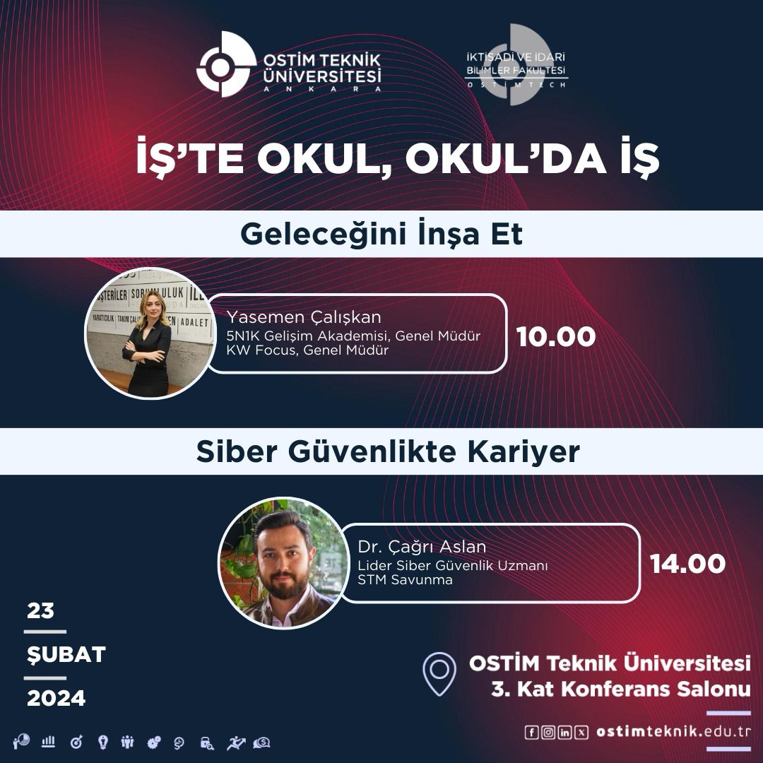 “Geleceğini İnşa Et” Kariyer Planlama semineri ile @ostimteknikuniv öğrencileri ile 23 Şubat Cuma 10:00 da buluşuyoruz.

#kariyerplanlama #ostimosb #kariyerkoçluğu #ostimtekniküniversitesi #yasemençalışkan #geleceğiniinşaaet