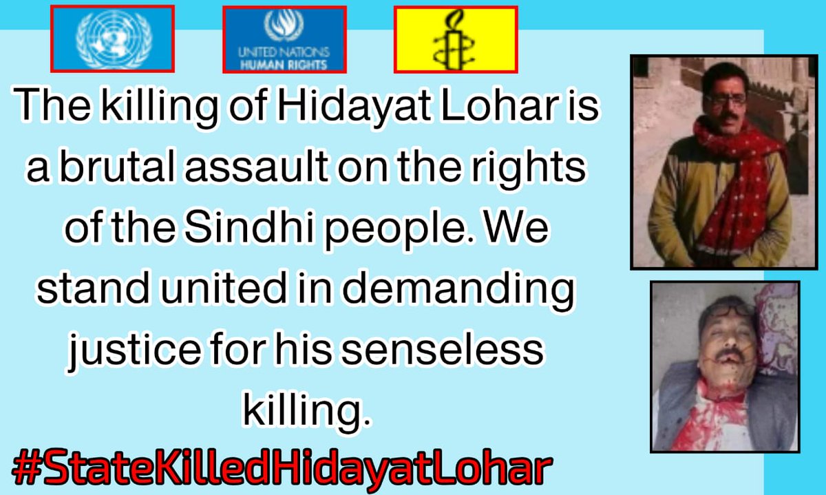 Hidayat Lohar's legacy will live on in the hearts of all who fight for justice. We demand accountability for his murder.! #StateKilledHidayatLohar <a href="/hrw/">Human Rights Watch</a> <a href="/UN_HRC/">UN Human Rights Council</a> <a href="/amnesty/">Amnesty International</a> <a href="/UNHumanRights/">UN Human Rights</a>
<a href="/MahrangBaloch_/">Mahrang Baloch</a> <a href="/Sorath_Latif/">Sorath Latif</a> <a href="/ManzoorPashteen/">Manzoor Pashteen</a>