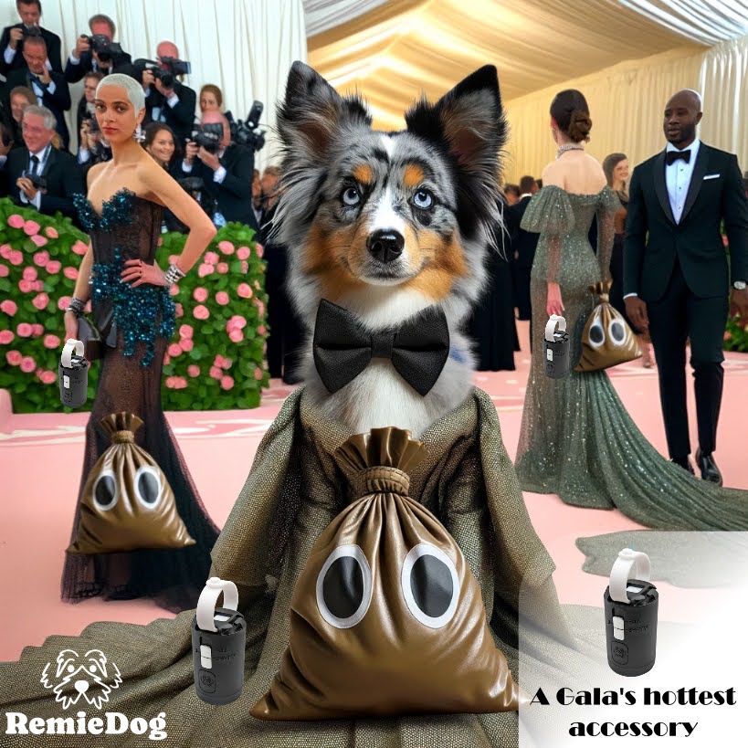 #RemieDogAIWeek has kicked off with a Gala event! This week we're using AI to imagine RemieDog in alternate realities where our marketing went in a different direction, and where we had money to spend on it 😂. #smallbusinessmarketing #remiedog #aimarketing #dogproducts