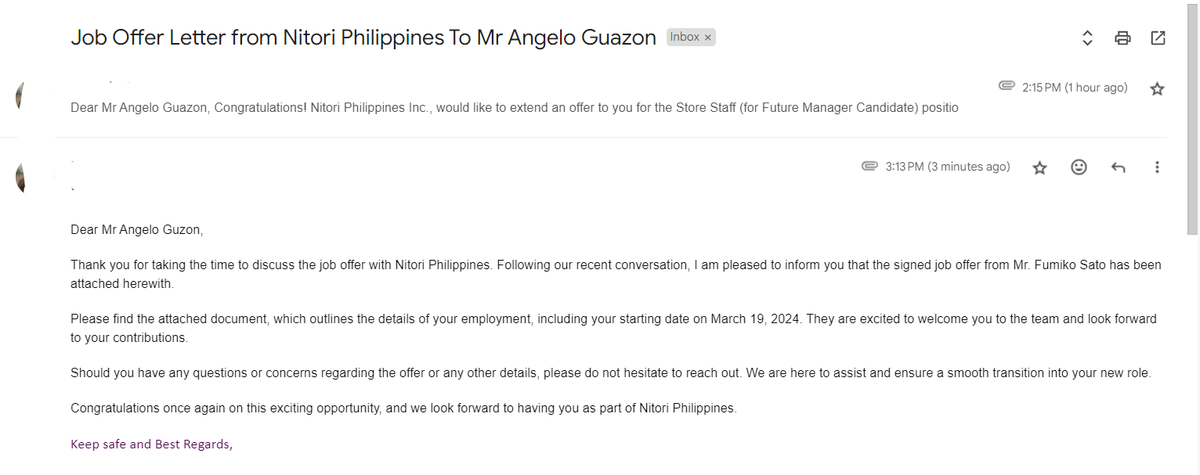 lemonage15's tweet photo. oks lang na sa subject lang typo yung surname ko, tama naman yung na sa offer letter HAHAAHAH https://t.co/PrtYpS6wiZ