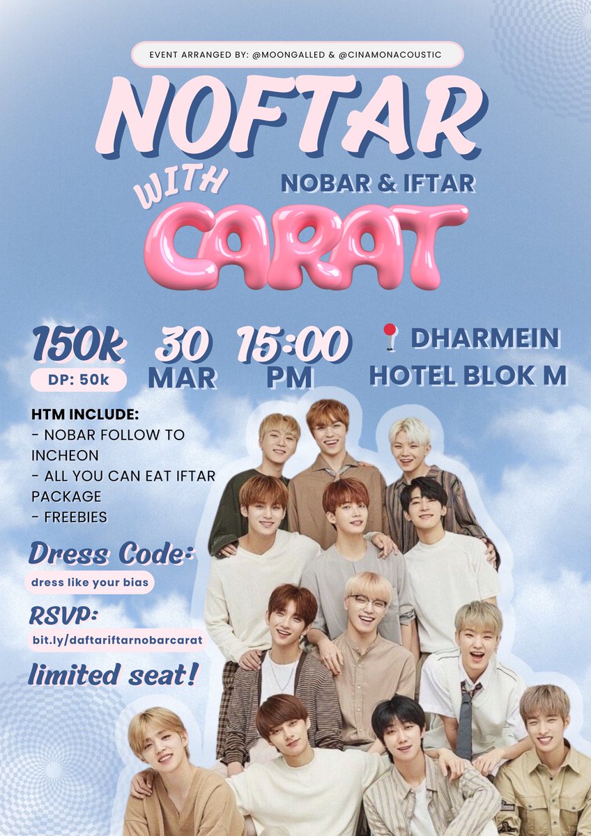 jo9yugf's tweet image. annyeong chingudeul👋🏻😻 looking for carat’s only 💎🎀 aku dan @moongalled ngadain bukber sambil nobar seventeen follow to incheon nih, yuk buruan daftar ke link ini karna slot terbatas‼️ bit.ly/daftariftarnob…