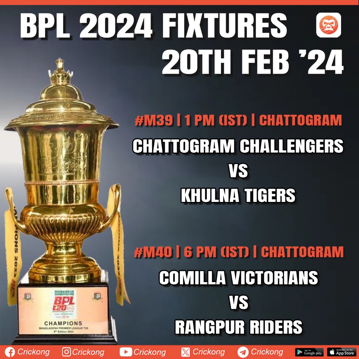 CricKong's tweet photo. Excitement at its peak! Today's Bangladesh Premier League fixtures promise thrilling matches and unforgettable moments.

#BPL2024 #bangladeshpremierleague #BangladeshCricket #CricketTwitter https://t.co/S0d8nbUQGk