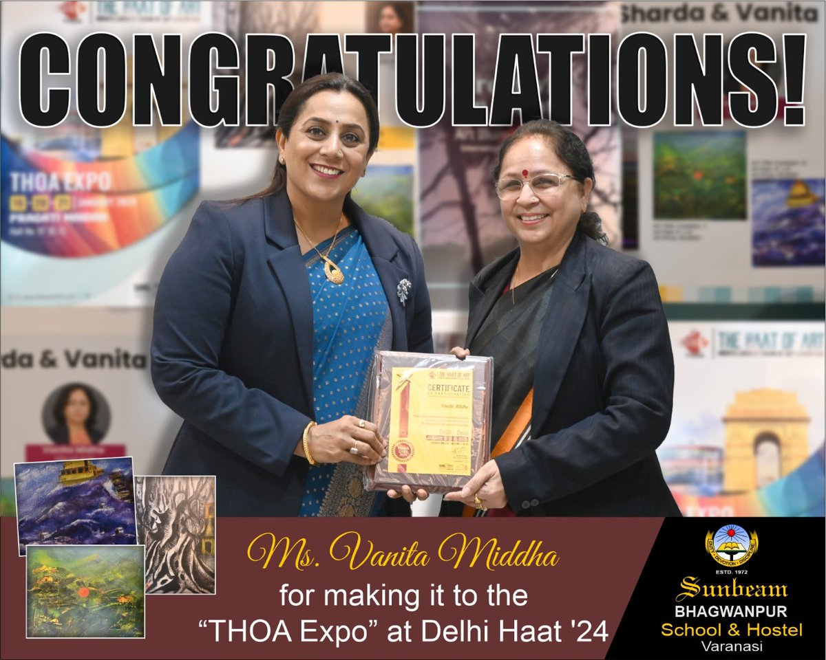 Congratulations Ms. Vanita Midha ha, our Art and craft maestro,for making it to the THOA Expo at Delhi Haat '24.

Proud and how! 
Rise higher....for this,we are sure,is just the beginning!

#proudmoment 
#achievementunlocked 
#no1cbseschoolinvaranasi 
#no1schoolinvaranasi