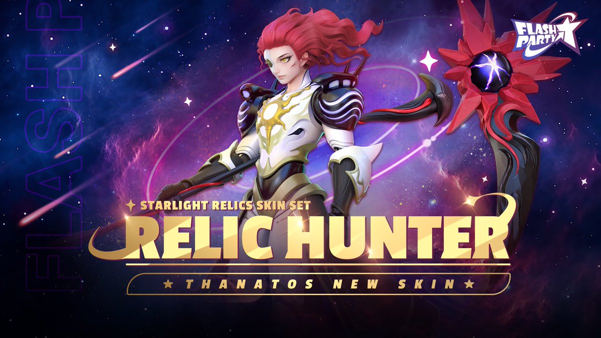 PlayFlashParty's tweet photo. He is the strongest relic hunter in the universe, with a huge scythe that has reaped countless stars.

New Thanatos skin: Relic Hunter is being released on Feburary 29th!

#FlashParty https://t.co/zdKa4mcfFk
