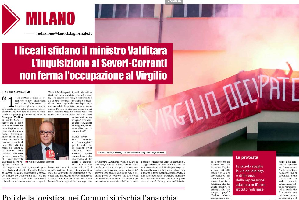 ASparaciari's tweet image. Caccia alle streghe al #Severi-Correnti, atto III. Ovvero, come dopo gli interrogatori e i processi sommari agli studenti, si avvicinino le "pene". E intanto al #Virgilio gli studenti sfidano il ministro #GiuseppeValditara. Tutto su La Notizia di oggi