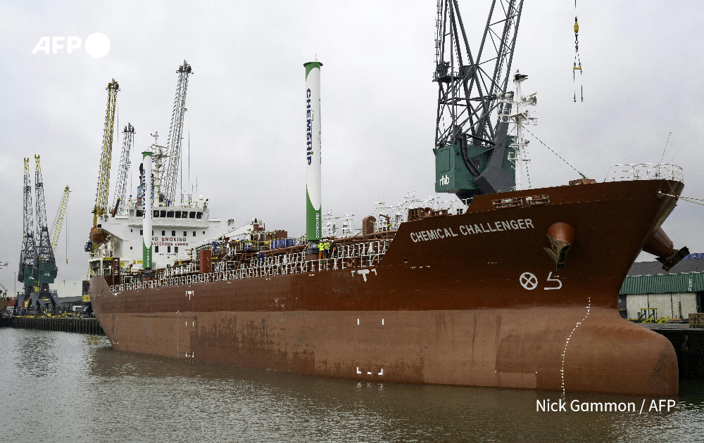 AFP's tweet image. Wind-powered Dutch ship sets sail for greener future.

The world's first chemical tanker ship fitted with massive rigid aluminium "sails" has left Rotterdam, its owner hoping to plot a route to bringing down the shipping industry's huge carbon footprint

u.afp.com/5NnC