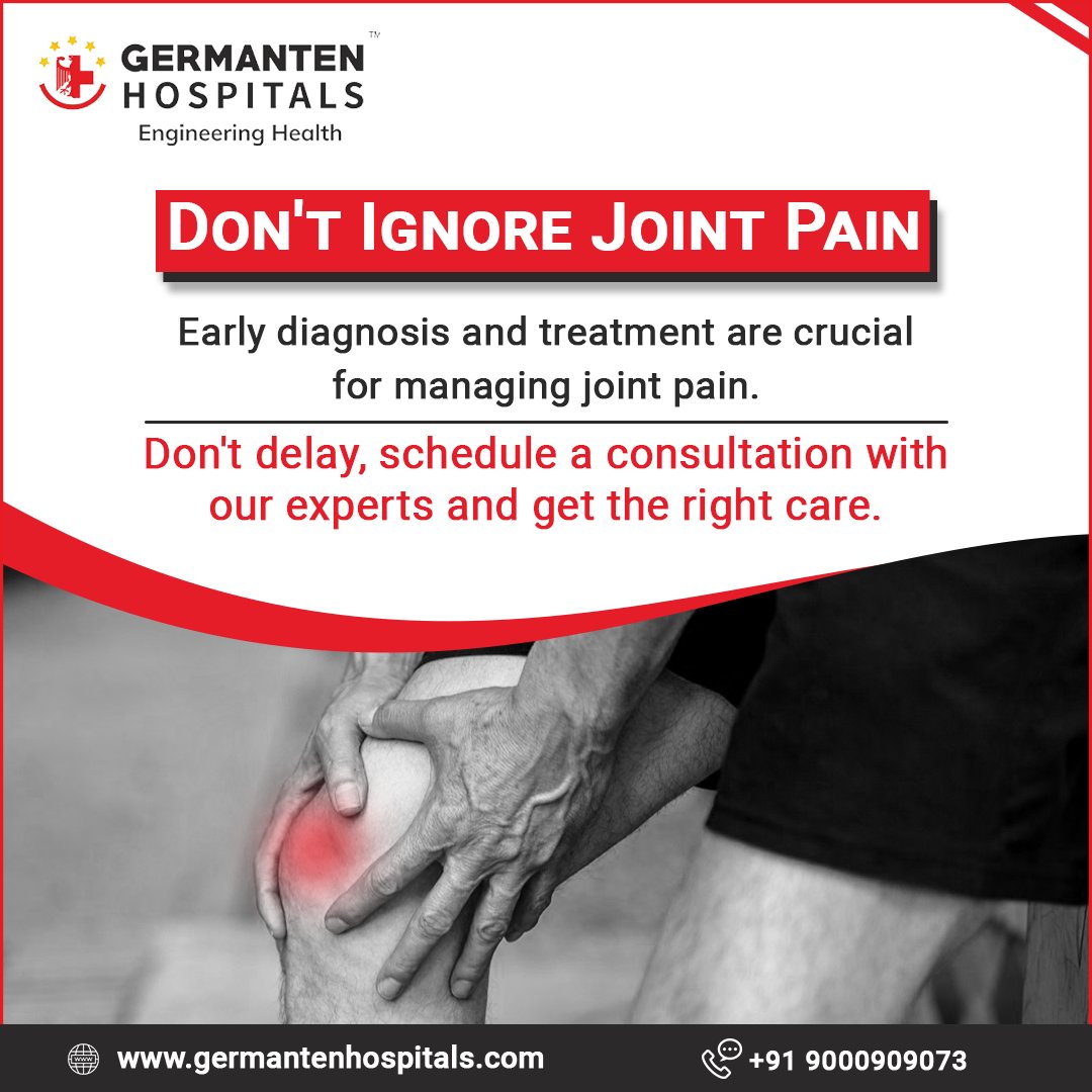 Germantenhospit's tweet image. Don't let joint pain hold you back. 

Take charge of your health by seeking early diagnosis and treatment. Our experts are here to provide the care you need for optimal joint health. 

For Appointments: 
 📞 +91 9000909073

 🌐 germantenhospitals.com 
#OsteoArthritis #OrthoTips