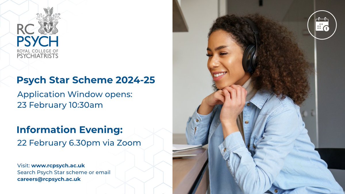 2024/25 Psych Star Scheme will be available for applicants in just a few days! For more information please visit our website: rcpsych.ac.uk/become-a-psych… @Nmathew16 @HylandDeclan @gemma_buston @drsegunpopoola