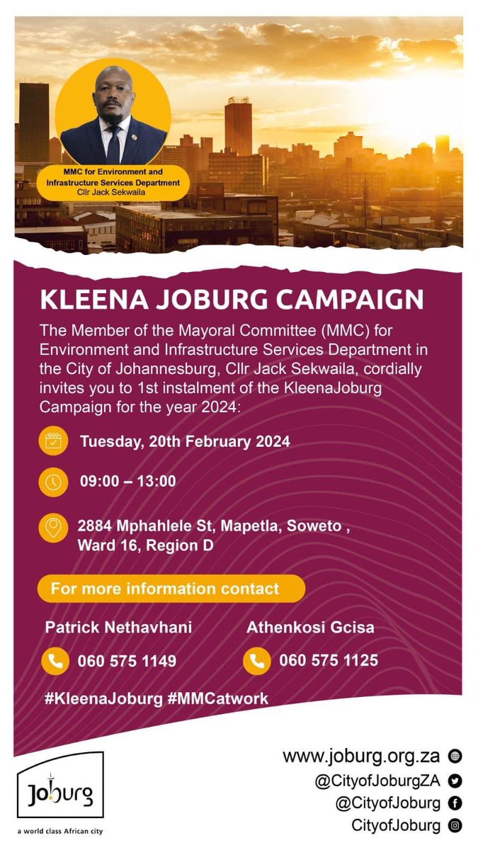 Coj_RegionD's tweet photo. Good Morning Citizens! 

Do join us today for this very progessive #KleenaJoburg service delivery programme in Mapetla. 
#JoburgUpdates #servicedeliveryupdates #mmcatwork ^ NB77 https://t.co/rqTlRSBXbd